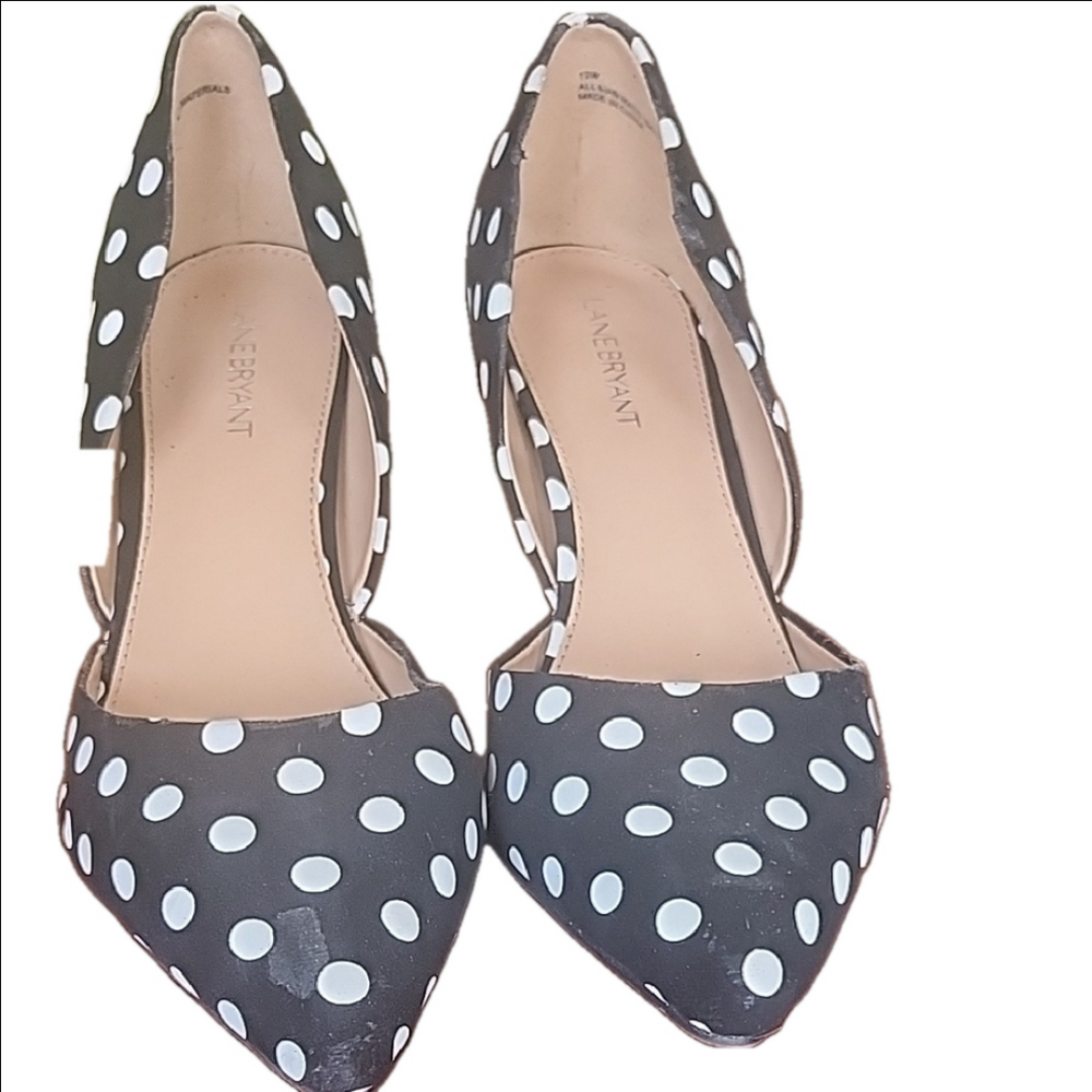 Lane Bryant Polka Dot Pointed Toe Heels Pumps 12W NWT